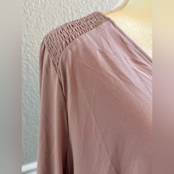 Adrianna Papell Smocked Petal Pink Top Size 2X 3/4 Ruffled Sleeve Peasant - Picture 2 of 13